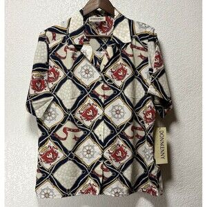 Donnkenny Women’s Nautical Sailboat Anchor Button Up Blouse Shirt L NWT Short
